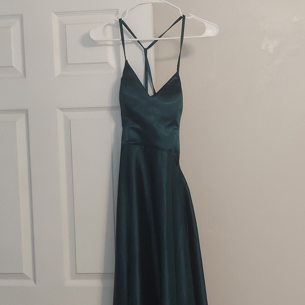 Green-blue formal gown.